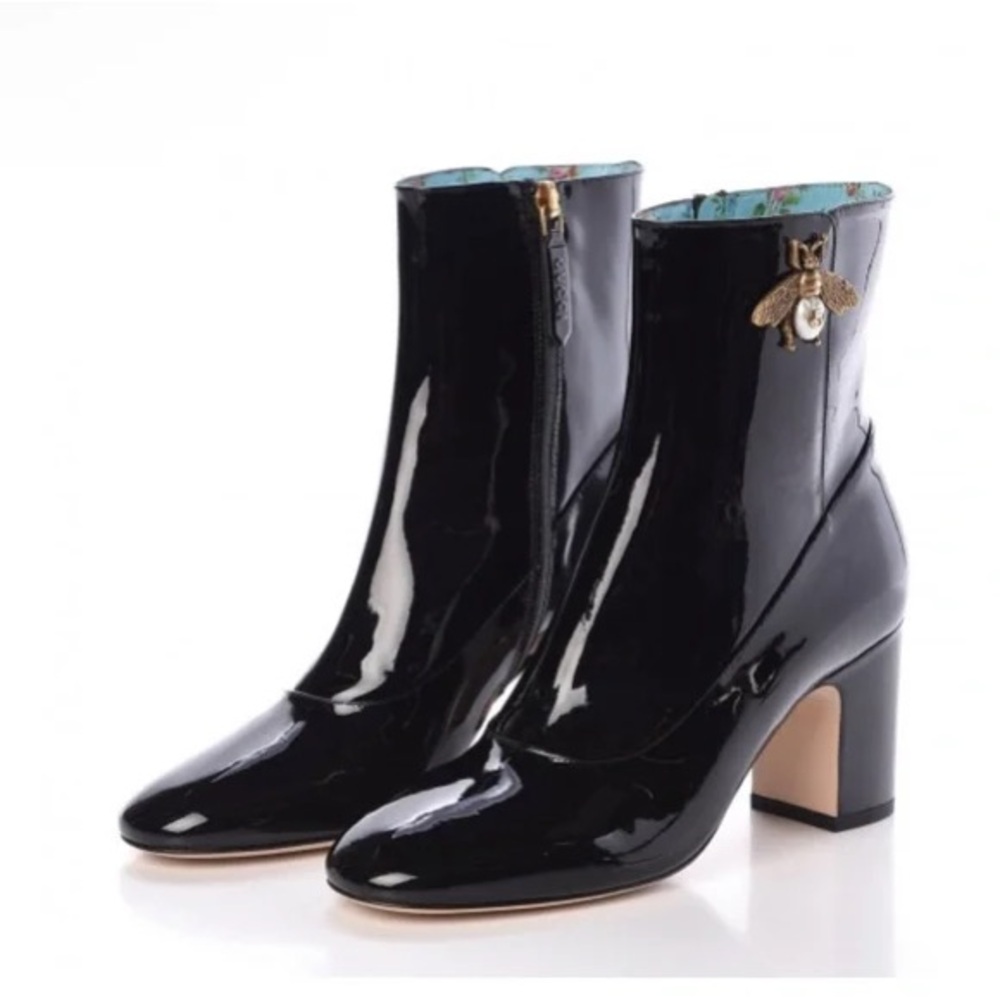 Gucci Patent Leather Bee Boots